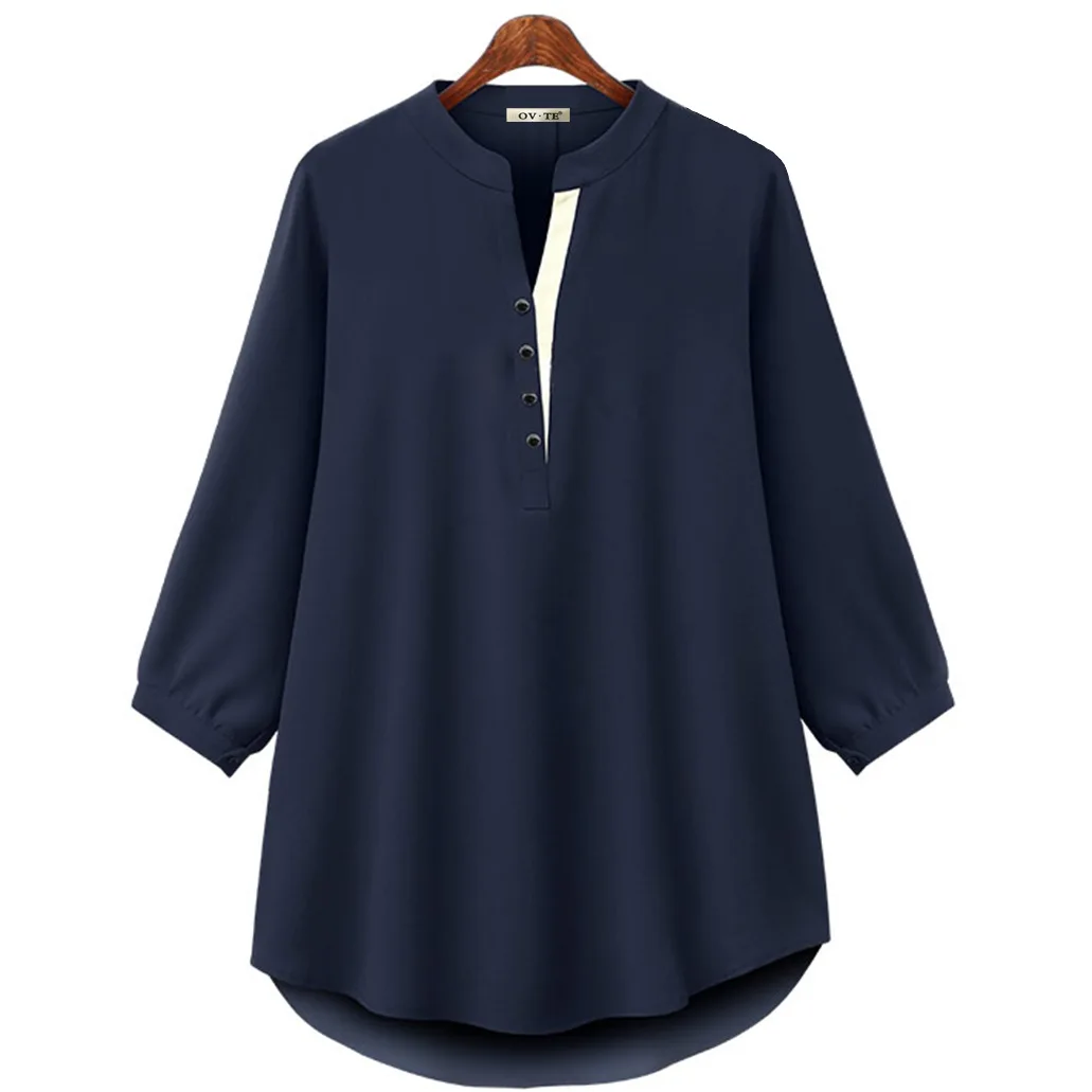 Wiosenno-jesienna, modna, luźna, długa bluzka damska w blokach kolorystycznych, styl uliczny, dekolt w serek, swobodny, wygodny krój.