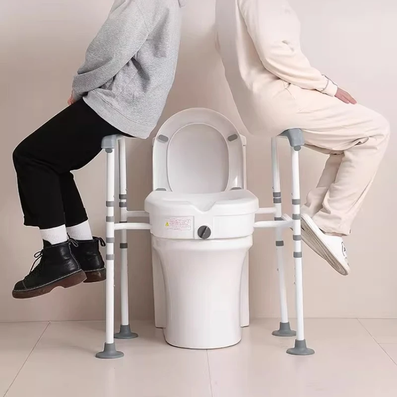 Toilet Seat Riser Adjustable Height Support Frame with Handle Anti Slip Bathroom Aid for Elderly Pregnant