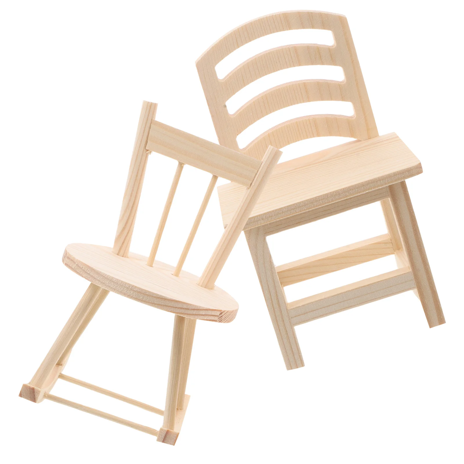 

2pcs Miniature Chairs Pine Wood DIY Kids Craft Rocking Chair Dollhouse Furniture Toy Mini Wood ChairVintage Miniature Chair