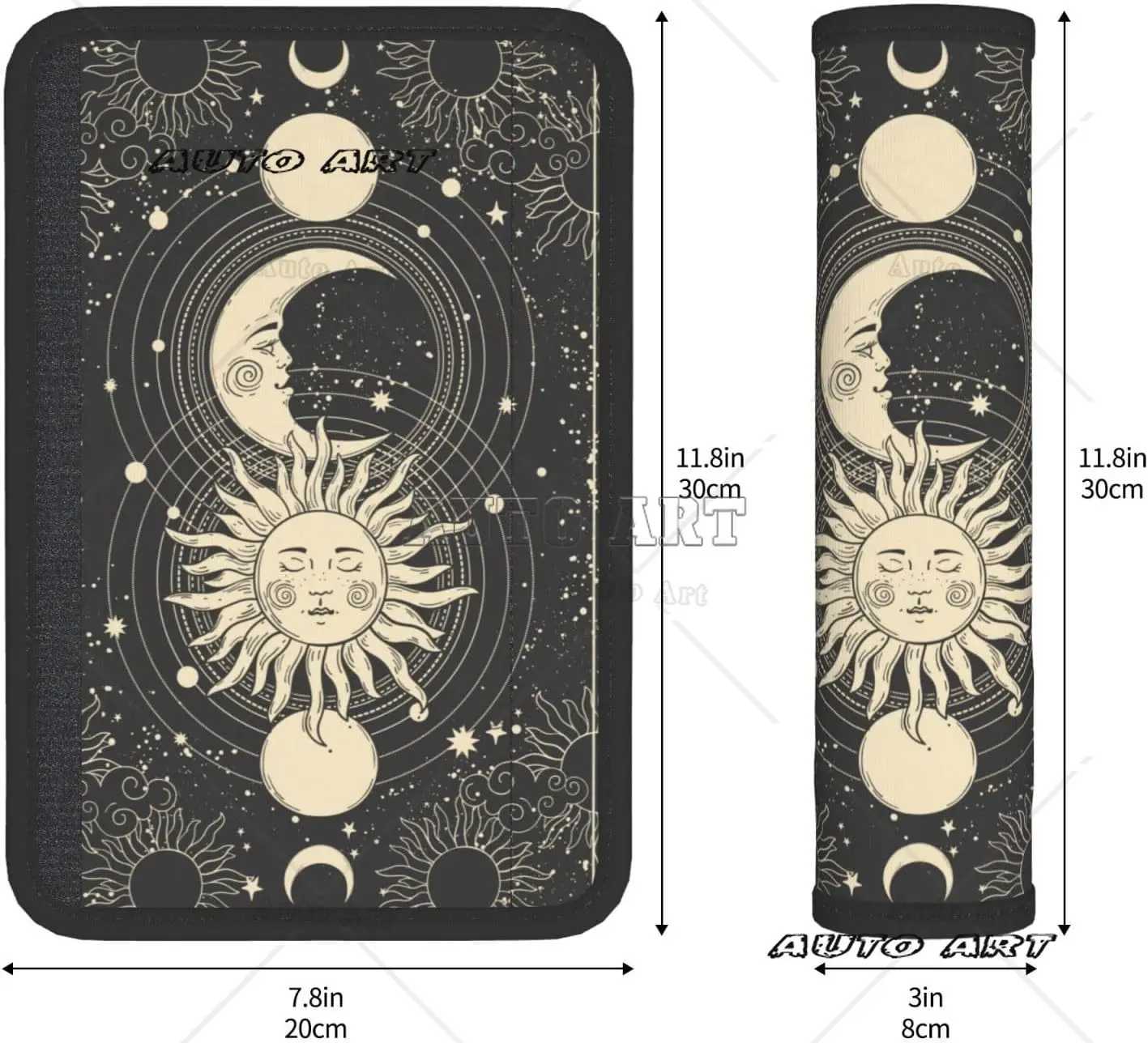 Vintage Sun Moon Stars 2PCS Car Seat Belt Cover Seatbelt Shoulder Protection Cushion Comfortable Strap To Protect
