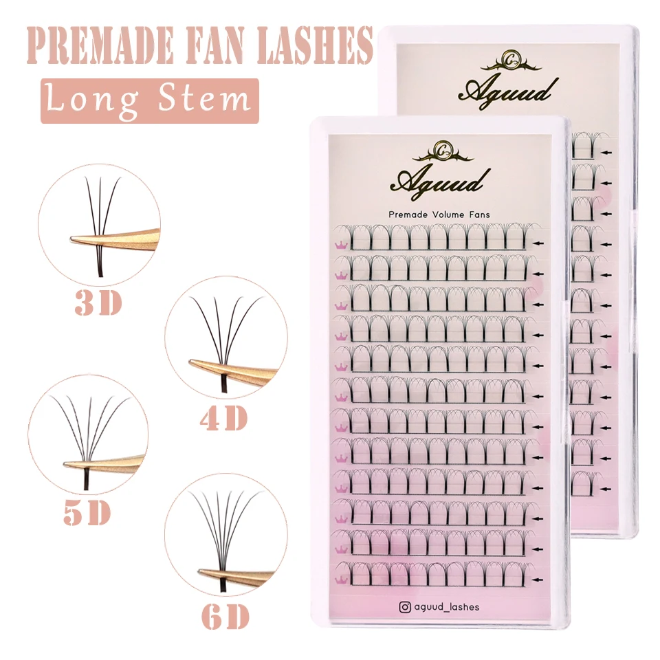 AGUUD Lashes Soft Natural Short Stem Premade Volume Fans 3D 4D 5D 6D Eyelash Extension Professional Faux Mink Long Stem Eyleash