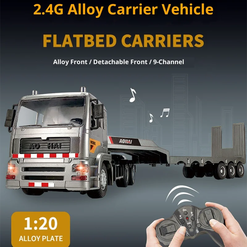 

Новый продукт, оптовая продажа, масштаб 1:18, 2,4G, пульт дистанционного управления, имитация сплава, плоская пластина, грузовик, прицеп, игрушка с дистанционным управлением