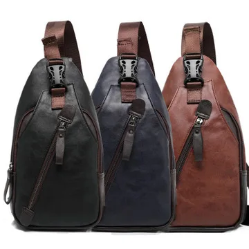 Men's PU leather waterproof retro trend crossbody bag, large-capacity multi-functional casual single-shoulder small backpack
