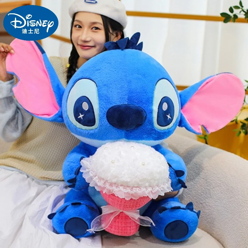 

Плюшевая кукла Дисней Стич, очень большая, 30/60/70 см, с цветами, в виде ангела, кавайная подушка-игрушка, подарок для детей