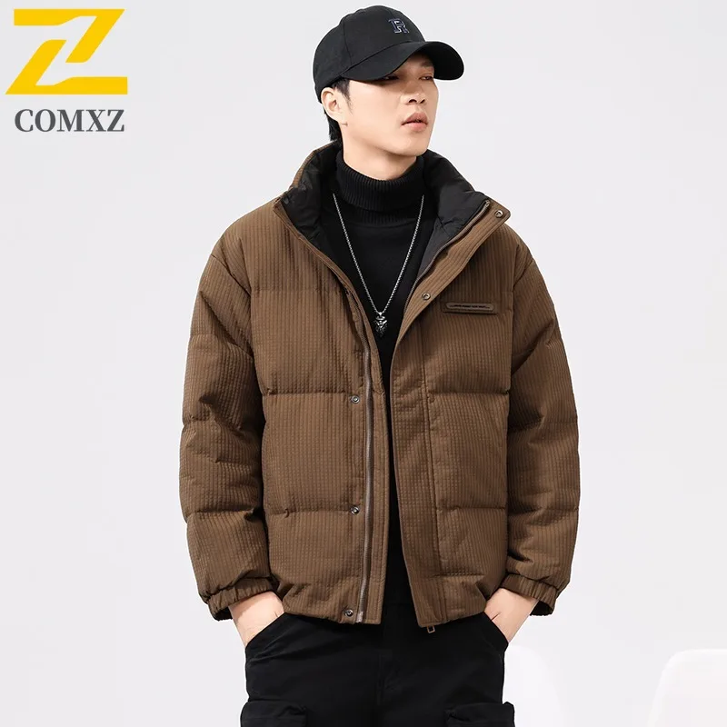 

COMXZ Men Casual Stand Collar Down Jacket Winter Light Warm Cold Proof White Duck Down Coat 2025 Fashion Trend High Quality top