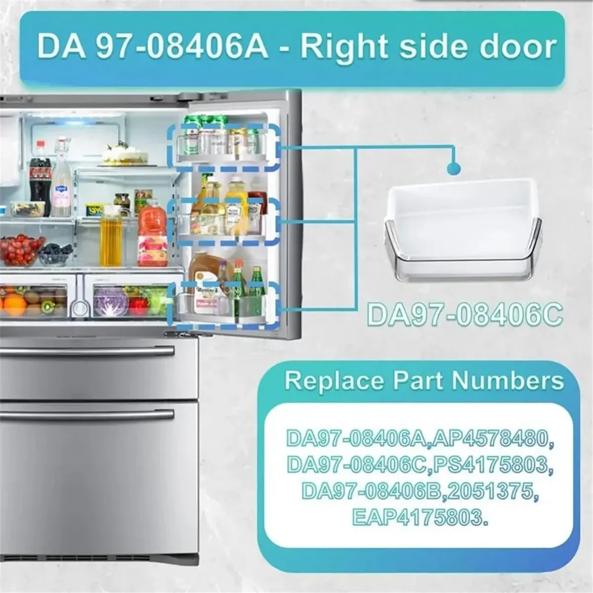 abzd-da97-08406a-冷蔵庫ドアビン棚交換用部品-サムスン-rf4287、rf4289-シリーズ右側ドア収納用
