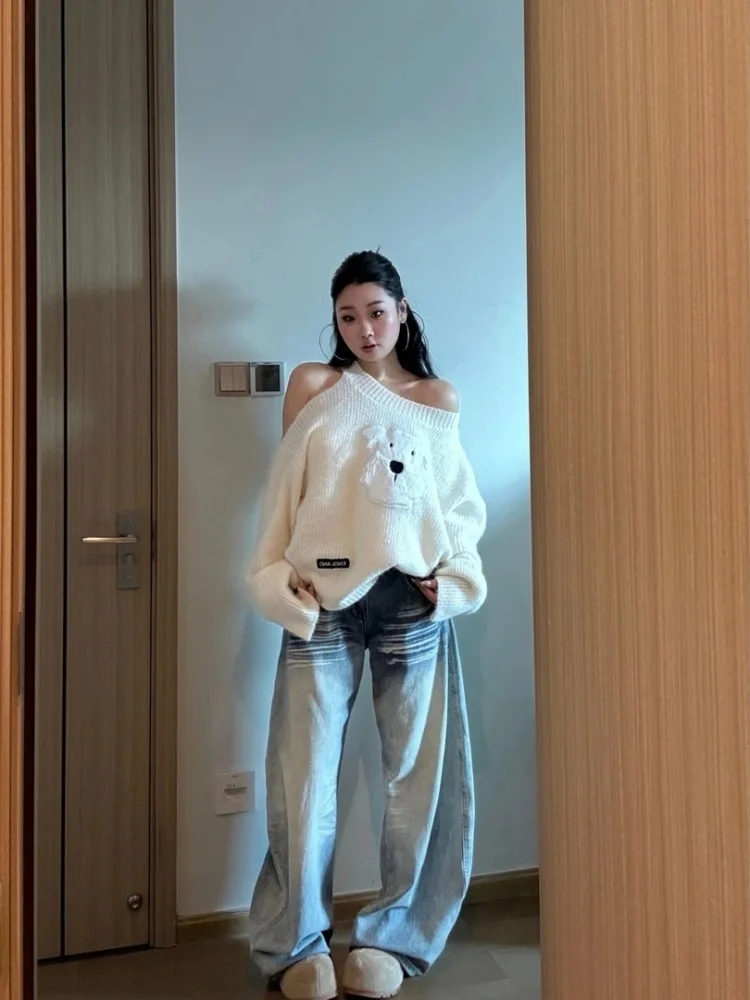 

Korean Sle Loose oulder Sweater Faionable Casual Long Sve Women's Top Ele Versatile Comfortable Breathable