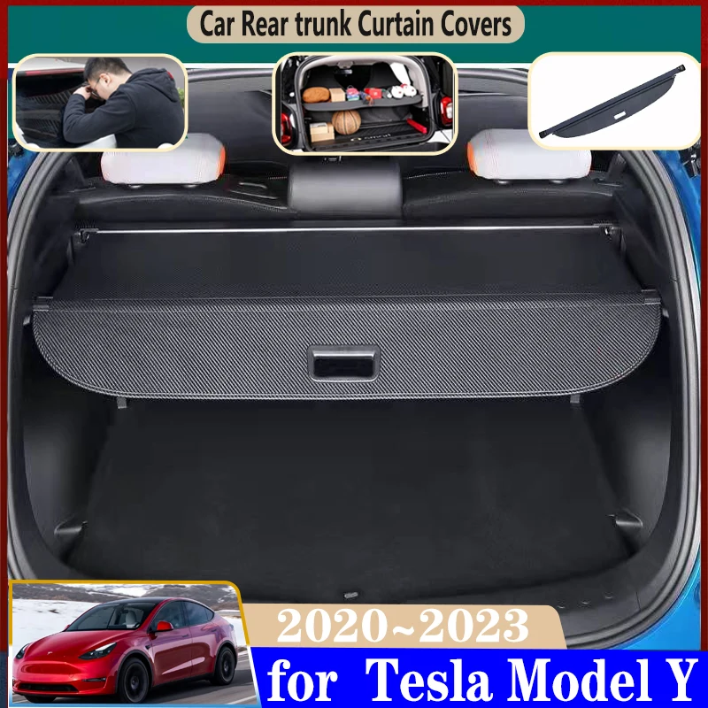 Car Trunk Curtain For Tesla Model Y Accessories 2023 ~ 2020 Car Rear Trunk Luggage Curtain Cargo Privacy Covers Auto Accessories