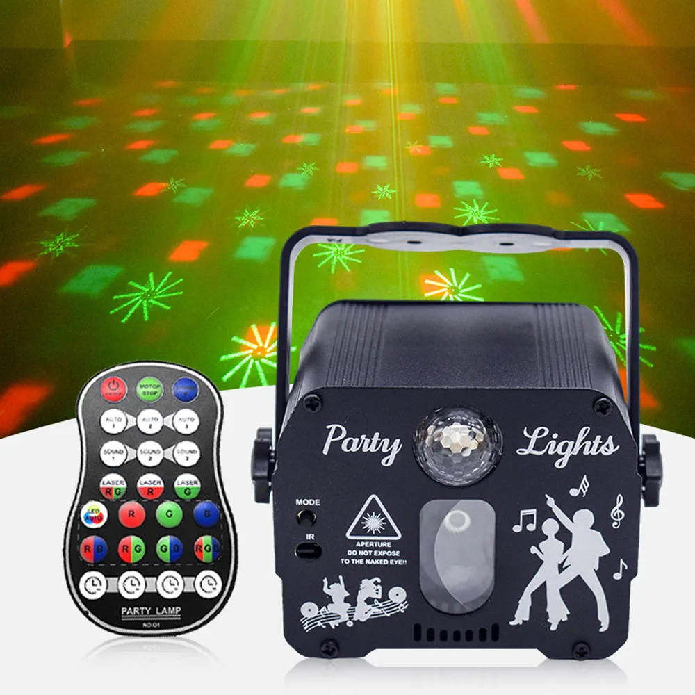 Mini 3IN1 Party Light LED Pattern Projection Light Sound Activated Laser Light LED Magic Ball Light RG Laser Light Holiday Decor