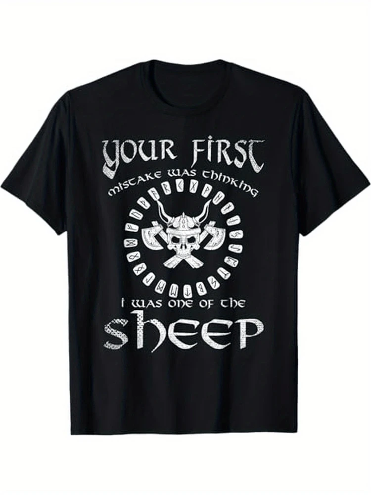 

First Mistake Was Thinking I Was One Of The Sheep design-100% cotton summer casual O-neck short sleeve printed men's T-shirt.