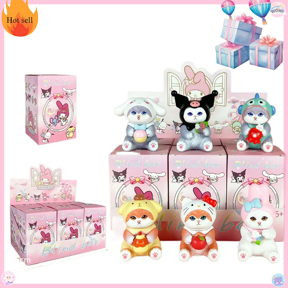 

Sanrio Kuromi Cute Shark Cat Figure 6PCS Set Cute Sitting Pose Anime Model Toys Christmas Gifts for Home Desk Decor Collection