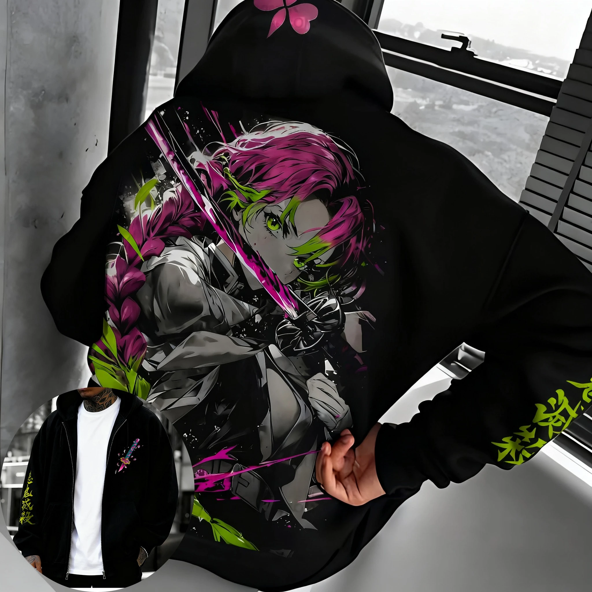 

Demon Slayer Anime Zipper Hoodie 2025 Autumn/Winter New Unisex Color Printed Casual Loose Japanese Harajuku Sweater Top