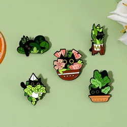 Cartoon Potted Plant Brooch Wholesale Cute Kitten All-match Bag Clothing Coat Badge Anime Pins for Backpacks Decorative Brooches