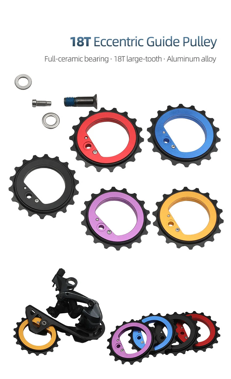 18T Exzentrisches Fahrrad-Schaltwerk-Führungsrad mit Vollkeramiklager, selbstschmierend, rostfrei, keine Schmierung erforderlich, aus Legierung – Detail 8