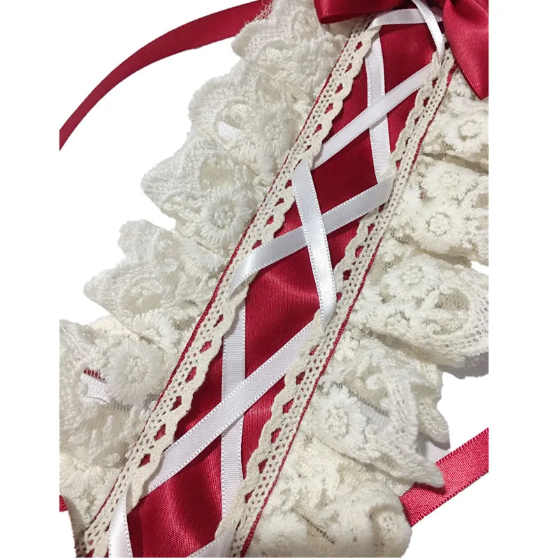 女の子ロリータレースフリルヘッドバンドスウィートスター刺繍リボン弓ヘアバンドヘアピン付きアニメメイドコスプレ頭飾り