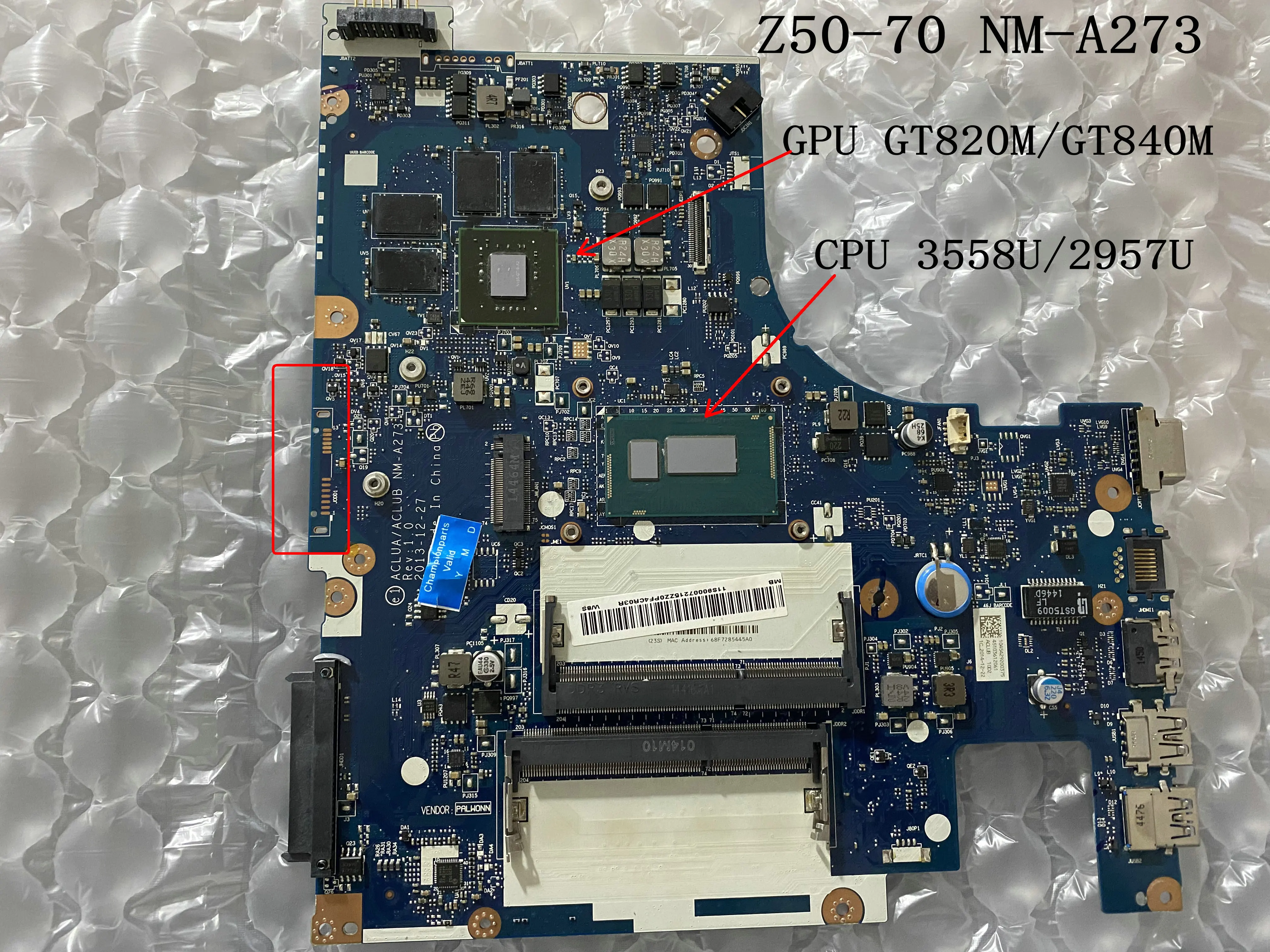 AVAILABLE ACLUA / ACLUB NM-A273  LAPTOP MOTHERBOARD FOR LENOVO Z50-70 MAINBOARD WITH CPU CELERON 3558U / 2957U GPU 820M 2GB