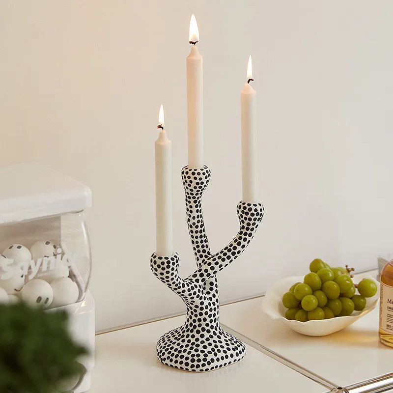 Ceramic Candle Holder Candleholder Polka Dot Pattern Abstract Crafts Wedding Centerpieces Stick Home Decoration