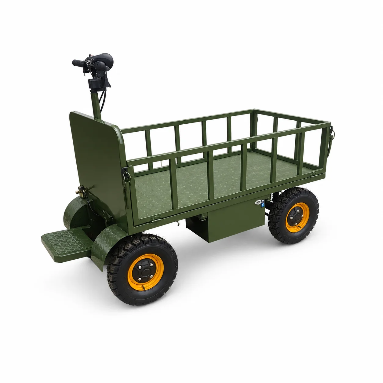 Versatile Heavy Duty Electric Platform Utility Carrier with Four Flatbed Wheels for Camping and Storage Use