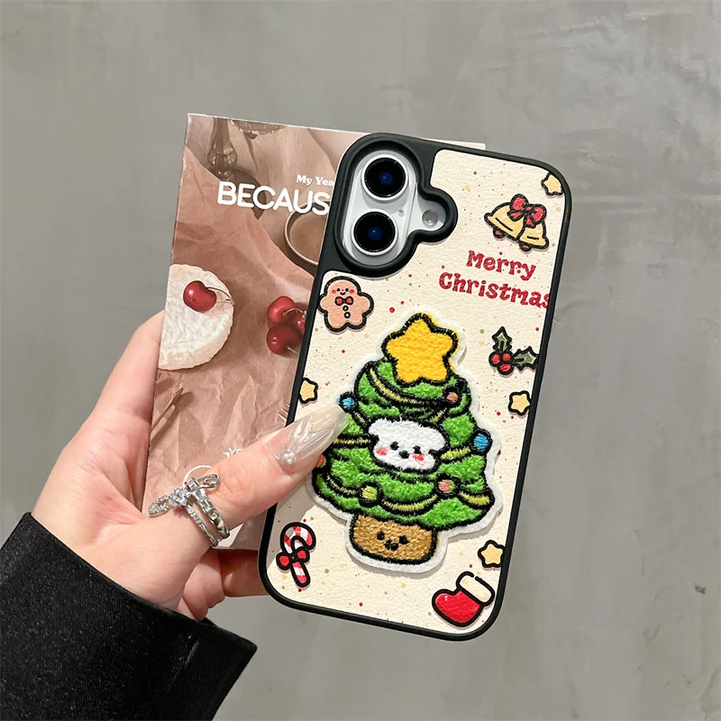 

Funny Cute Christmas tree Plush Phone Case For iPhone 16 Pro 13 14 15 Pro Max Cover with Chain Silicone Cases Fluffy Funda 16Pro