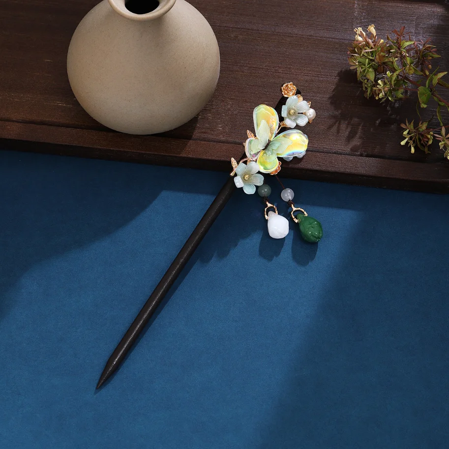 Wood Tassel Step Shaking Hair Stick For Women Ancient Hairpin Flower Chopstick For Bun Updo Fashion Hair Accessories Gifts view 2