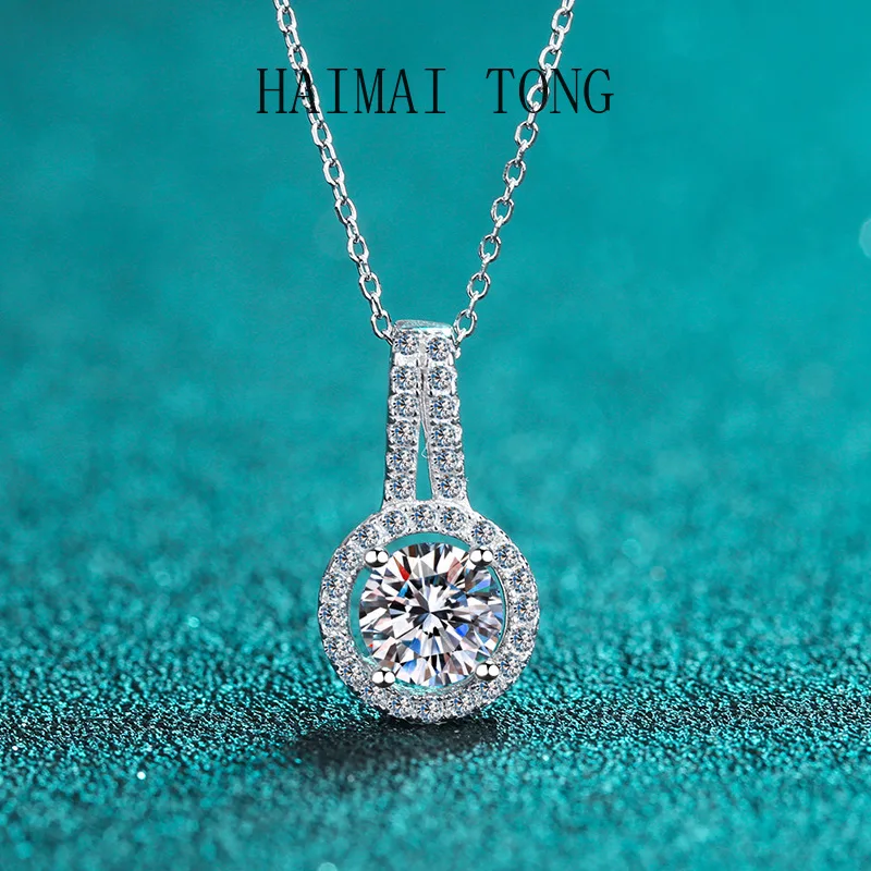 

HAIMAITONG New collar bone necklace for women pt950 platinum Korean version round Moissanite pendant