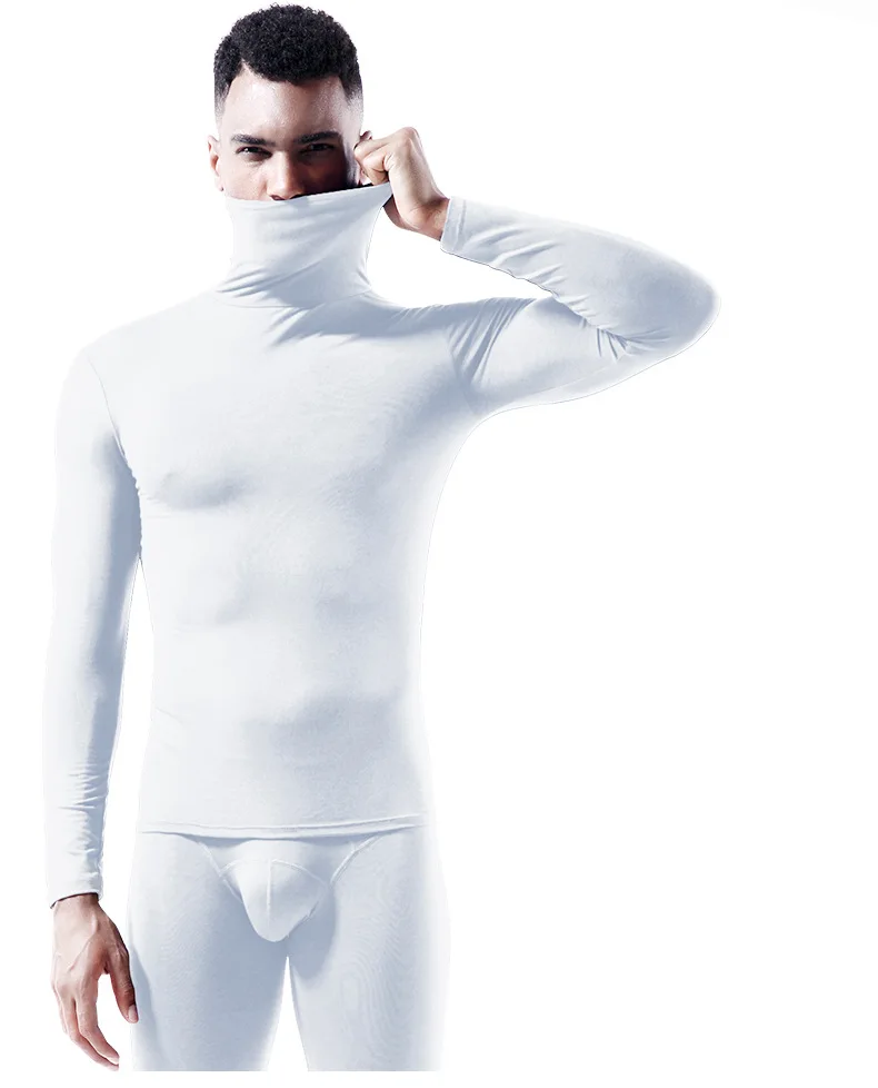 Winter Thermal Underwear Men's High Neck Solid Color Underwear Male Warm High Neck Pullover Long Sleeved Top Clothes