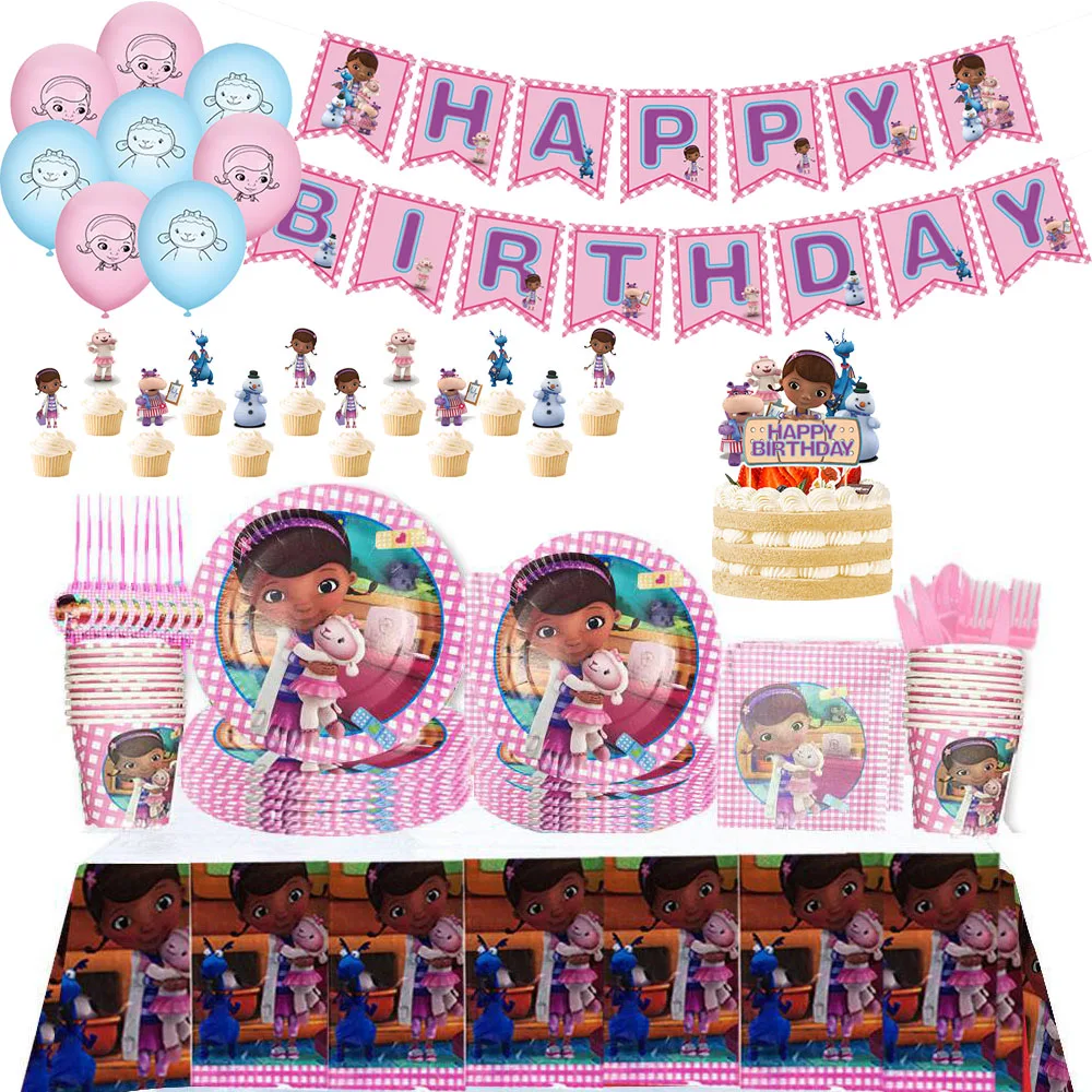 NEW Disney Toy Girl Little Doctor Theme Birthday Party Celebration Decoration Disposable Tableware Banner Baby Shower Kid Gift