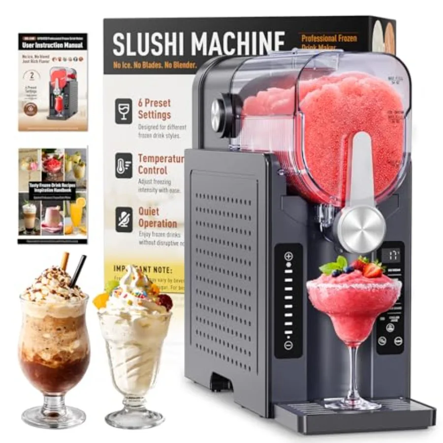 

Slushie Machine: No Ice Needed Slushy Machine for Home, 6 Preset, Real-Time Temp Display, Auto-Clean | Frozen Margaritas, Cockta