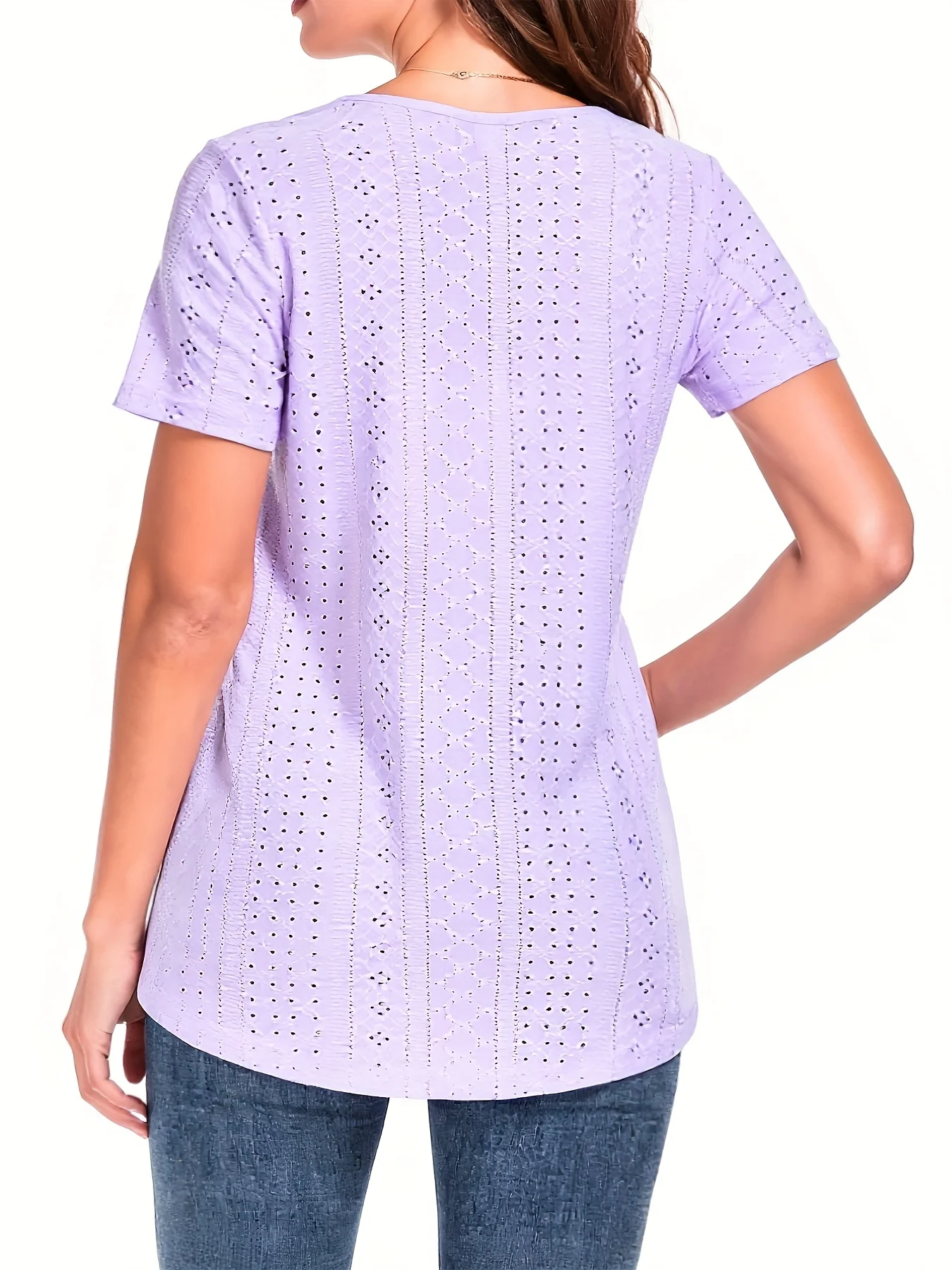 Women's Plus Size Eyelet Short Sleeve Top with Flowy Fit Perfect for Casual Summer Elegance