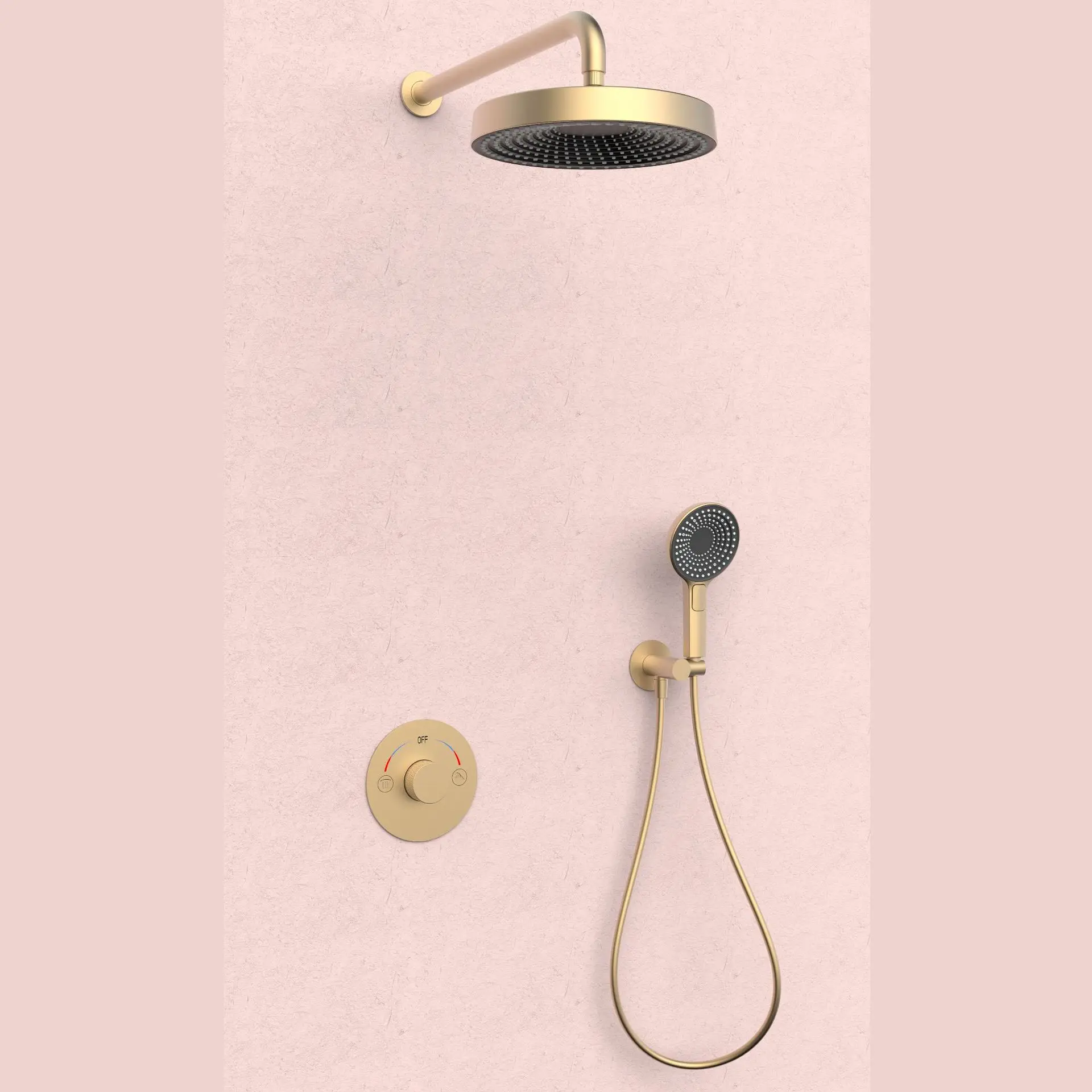 Contemporary Bathroom Thermostatic Brass Shower Kit Waterfall Multifunction Spray Corrosion-Resistant Durable Shower Faucet