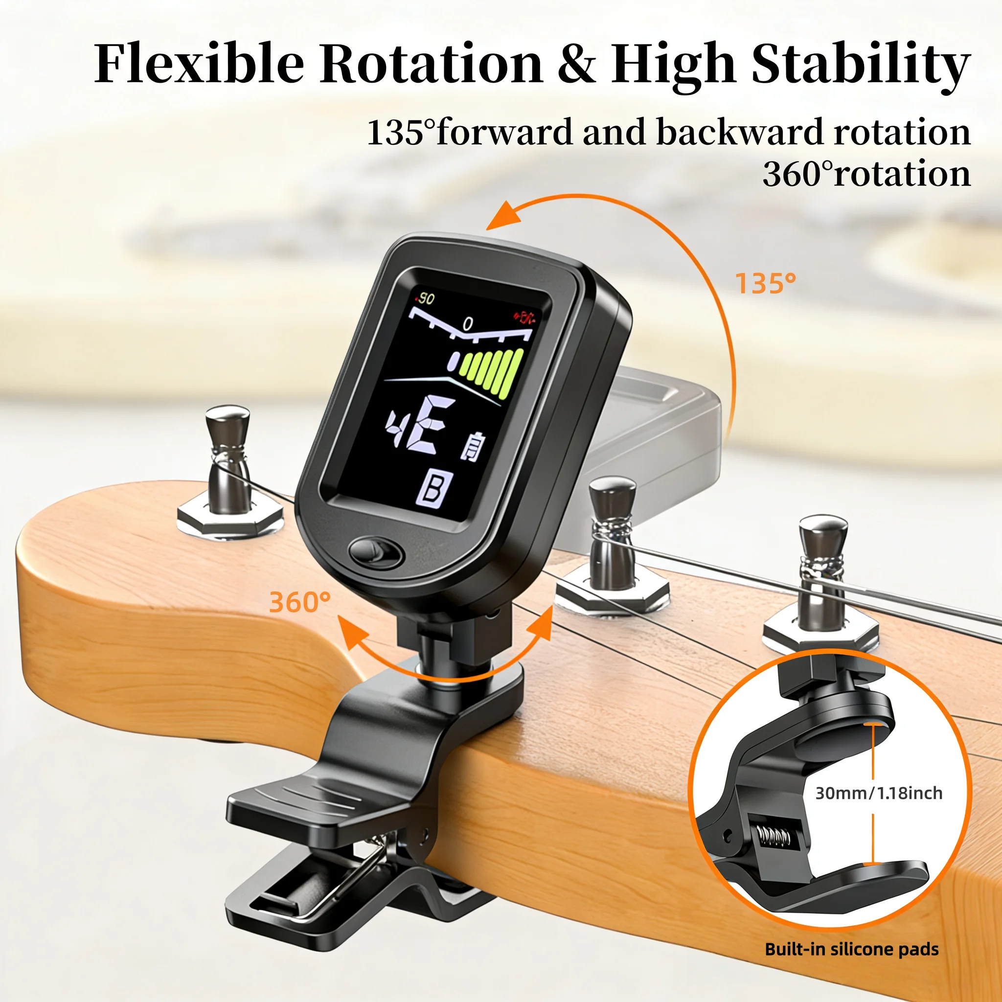 Clip-On Guitar Tuner 360-Degree Rotatable Color Display Precise for Acoustic Guitar Ukulele Bass Violin Banjos chromatic tuning
