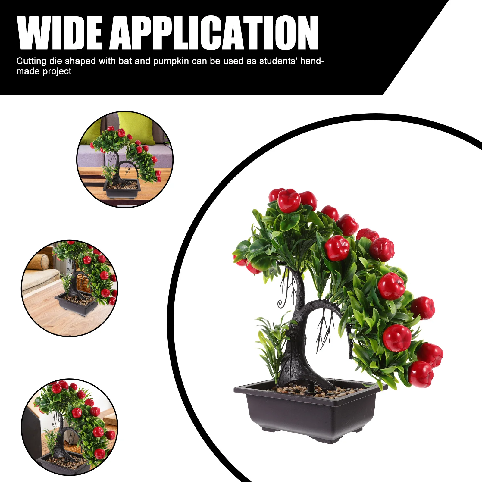 

Fake Apple Tree Bonsai Simulation Potted Plant White Plastic Pot Compact Decor for Desktop Home Office Study Room