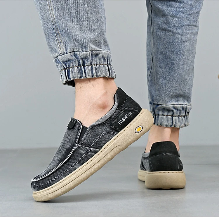 Herren Vintage Denim Slip-On Casual Loafer, weiche, dicke Sohle, atmungsaktiv, leicht, rutschfest, bequem, flache Alltagsschuhe zum Gehen – Detail 13