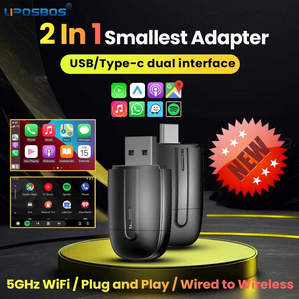 

Android Auto Wireless Carplay Adapter 2in1 Smart USB Dongle Plug and Play Bluetooth For Haval GMC Ford Chevrolet Buick Chery MG