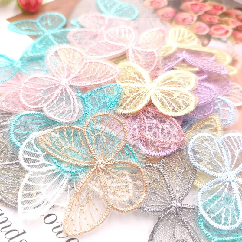 100Pcs Embroidered Organza Butterfly DIY Headwear Hair Pin Decor Clothes Hat Shoes Patches Accessories Brooch Appliques Material