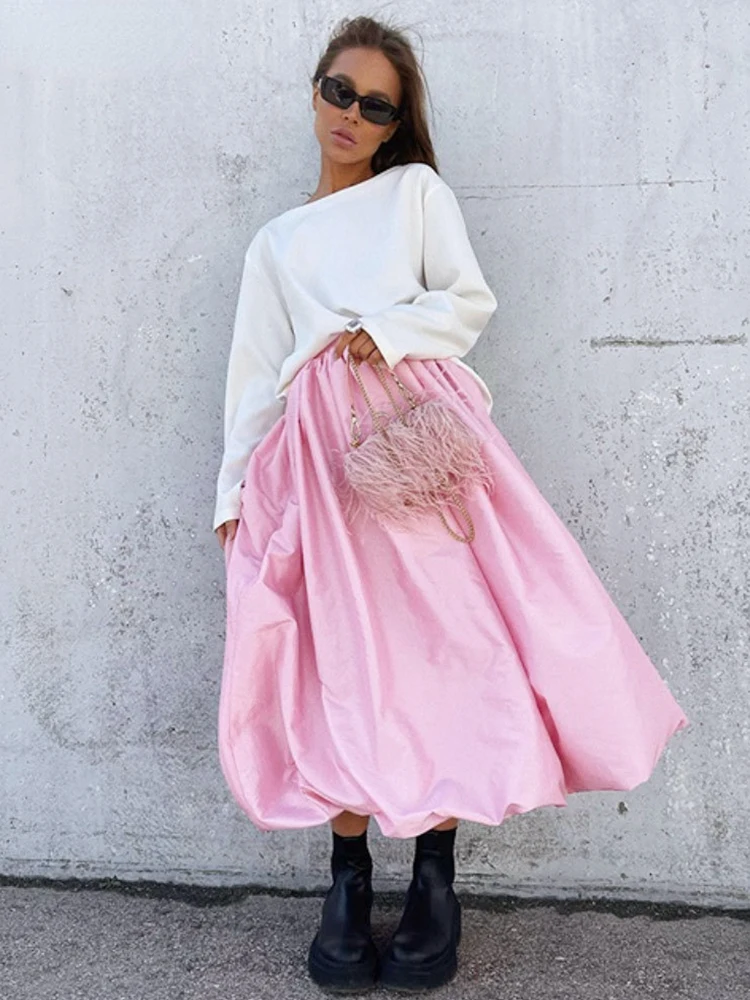 Summer Satin Elegant Skirt Women Ball Grown Trendy Y2K Skirts Harajuku Maxi Casual High Waist Party Streetwear E-girl Long Skirt