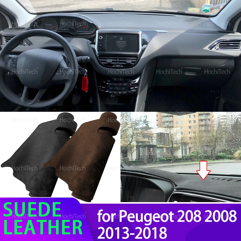 

Dashmat черный/коричневый кожаный чехол для приборной панели, замшевый кожаный коврик для приборной панели, солнцезащитный козырек для Peugeot 208 2008 A9 A94 GT Line 2013-2018