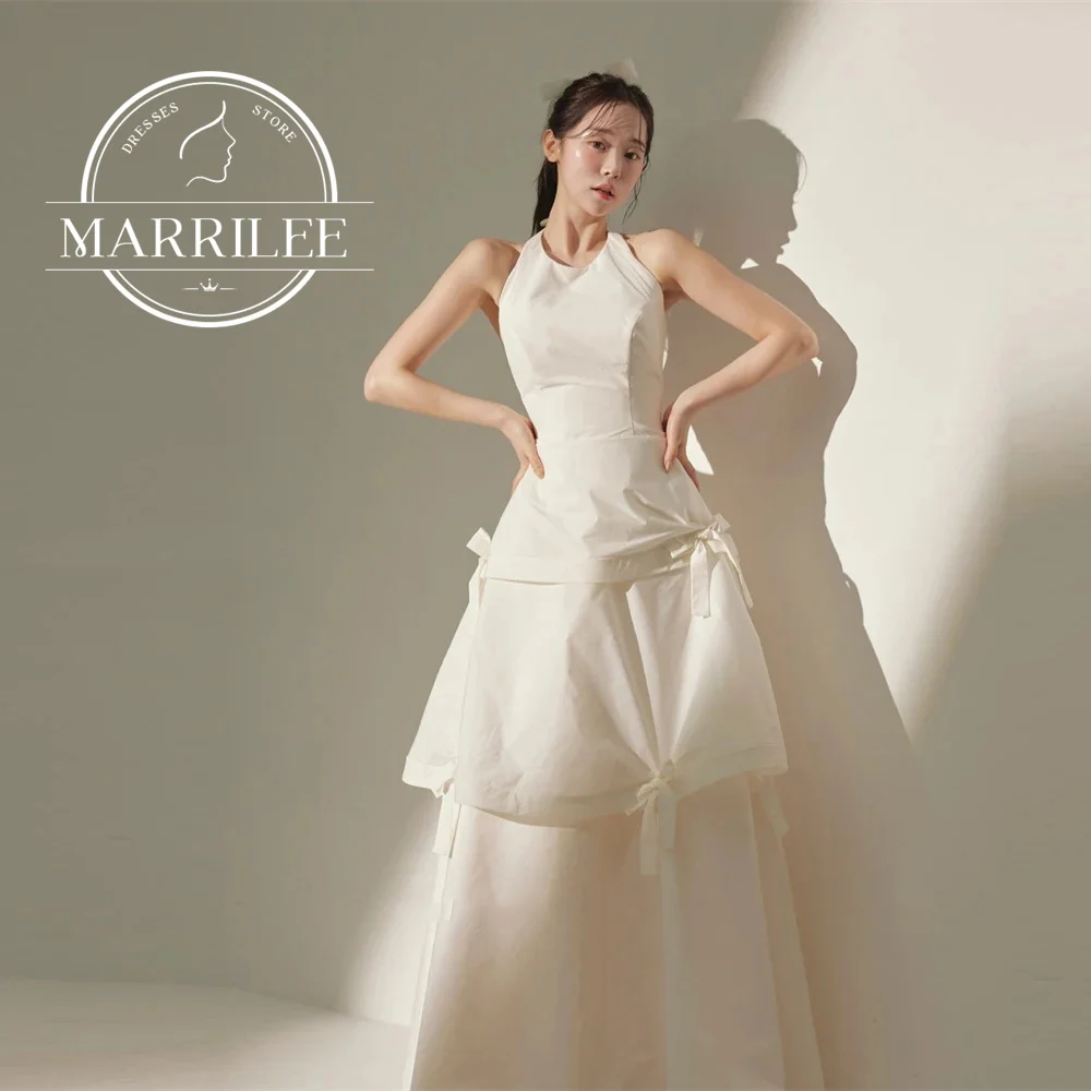 

Marrilee Simple Ivory A-Line Bow Cake Stain Evening Dresses Charming Halter Sleeveless Floor Length Tiered Prom Party Gowns 2024