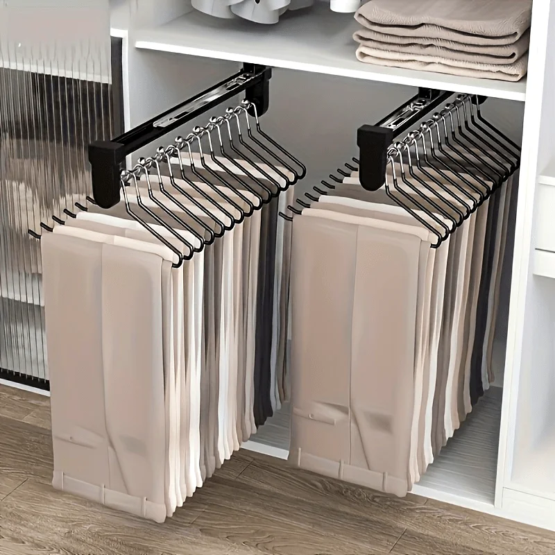 Space-Saving Telescopic Pants Hanger-Durable Metal, Multi-Functional Organizer for Wardrobe & Closet-Perfect for Suits, Jackets