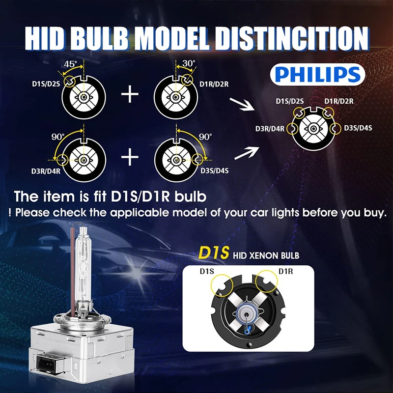 فيليبس-مصباح زينون أصلي قياسي للسيارة اختبأ ، استبدال لمبة بيضاء حقيقية ، مصباح ترقية ، D1S ، D2S ، D2S ، D2R ، D3S ، D4S ، 35W ، K ، 1x