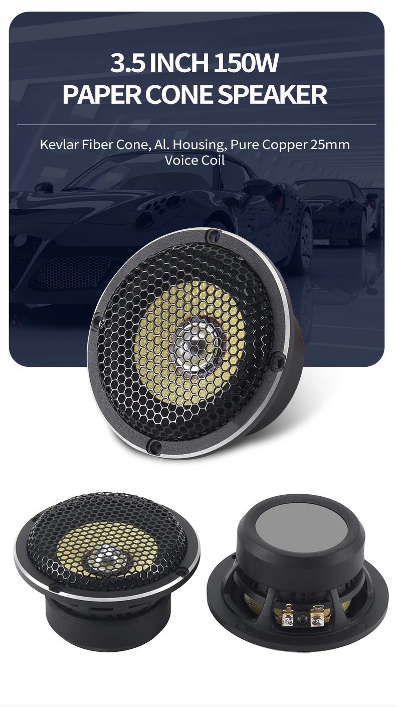 Factory NOM 120W 3-Way Car audio Component Speaker with 35mm-Pure Copper voice coil-woofers/25mm-silk dome NEO. Magnet tweewers