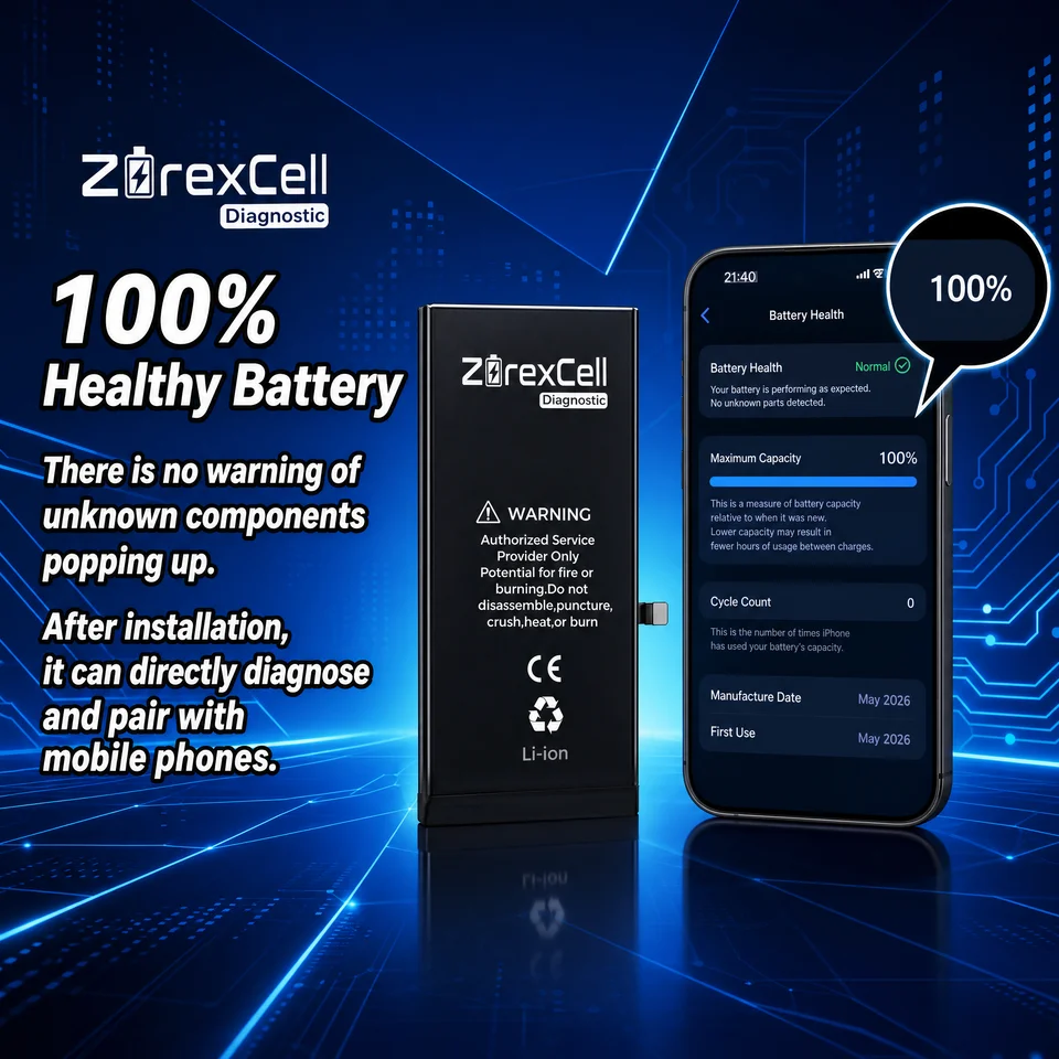 5 PIEZAS Batería de diagnóstico ZorexCell de alta capacidad compatible con iPhone 12, 12 Pro, 12 Pro Max, sin mensaje emergente 6