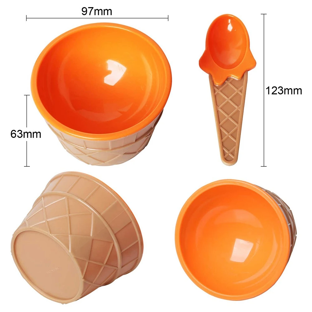 6Pcs Ice Cream Bowl Set Different Color Ice Cream Spoon Bowl Tableware Set Creative Children Cartoon Bowl