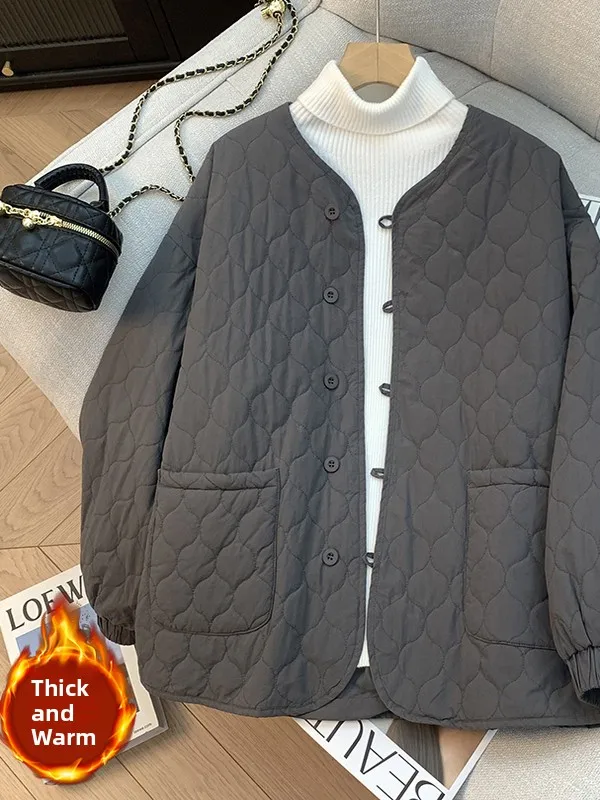 

Ретро тыквенный узор, пышная хлопковая куртка, легкий свободный крой, осенне-зимнее пальто для пожилых женщин, однотонная хлопковая верхняя одежда