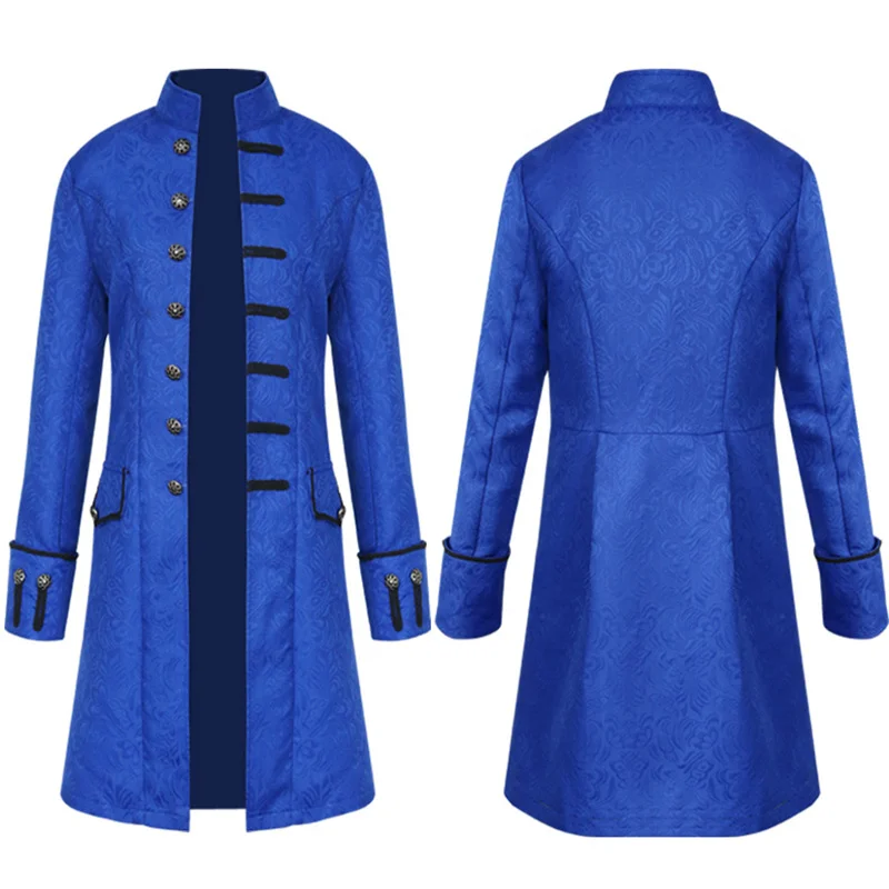 Men Coat Uniform Steam Punk Long Style Stand Collar Solid Retro Trench Show Clothing Halloween Party Costume