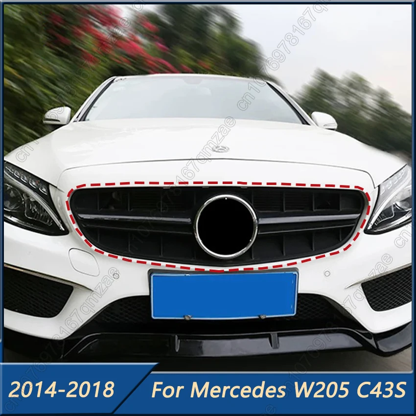 

Car Front Grille Glossy Black For Mercedes C-Class W205 C180 C200 C250 C300 C350 C43 2014-2018 C63S Style Racing Grille