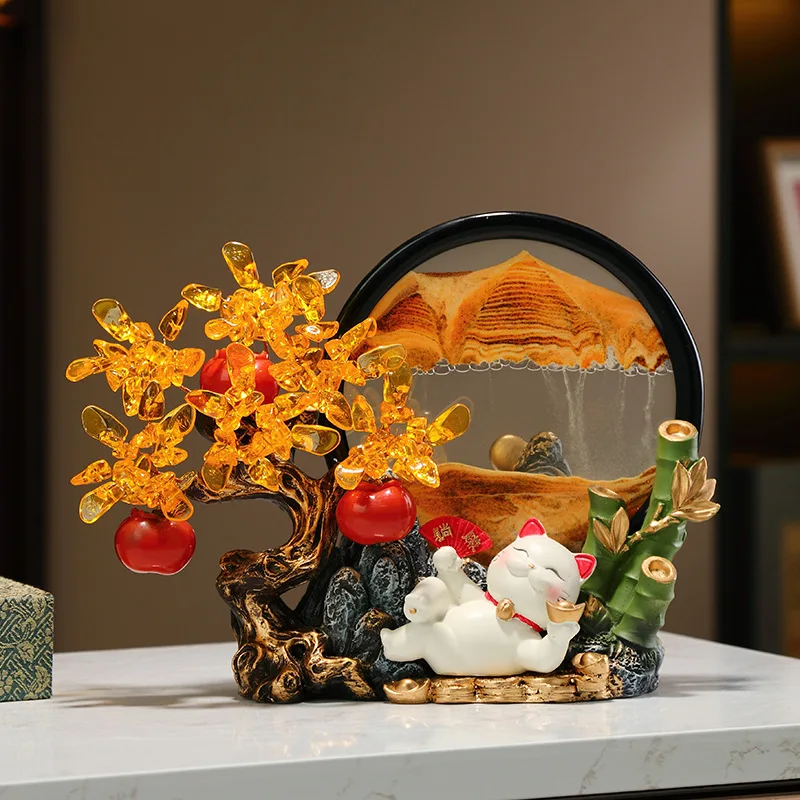 persimmon fortune tree quicksand painting ornaments, light luxury living room entrance wine cabinet decoration