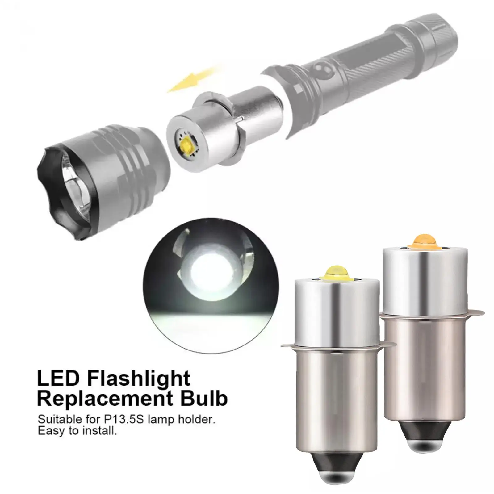 1pc Torcia P13.5S DC3V-12V DC6V-24V LED Aggiornamento Lampadine di ricambio Bianco Luce calda Torcia elettrica Lampada di emergenza da lavoro