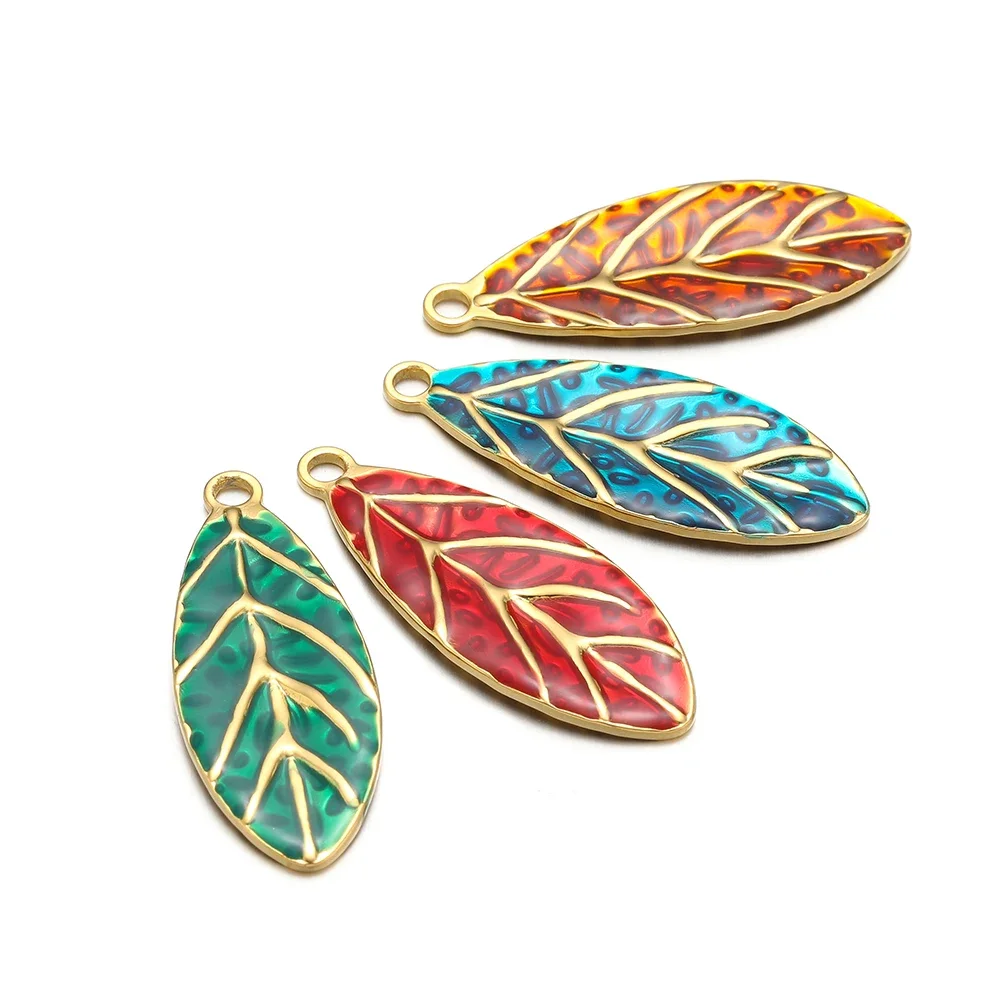 5 ชิ้น/ล็อตที่มีสีสัน Leaf Charms สแตนเลสสตีลฐานจี้สําหรับ DIY สร้อยคอต่างหูเครื่องประดับทําวัสดุจํานวนมาก