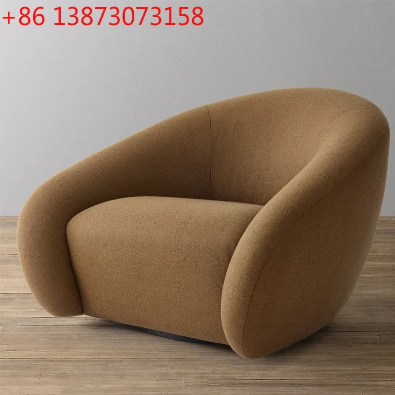 American Country Brown Fabric Leisure French Vintage Special-shaped Hotel Clubhouse Sofa  Lazy Single Chair RH